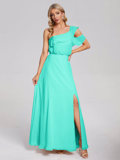 Paislee One Shoulder Ruffles Chiffon Bridesmaid Dress