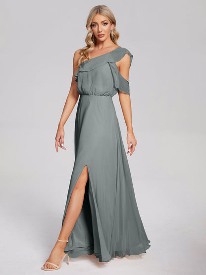 Paislee One Shoulder Ruffles Chiffon Bridesmaid Dress