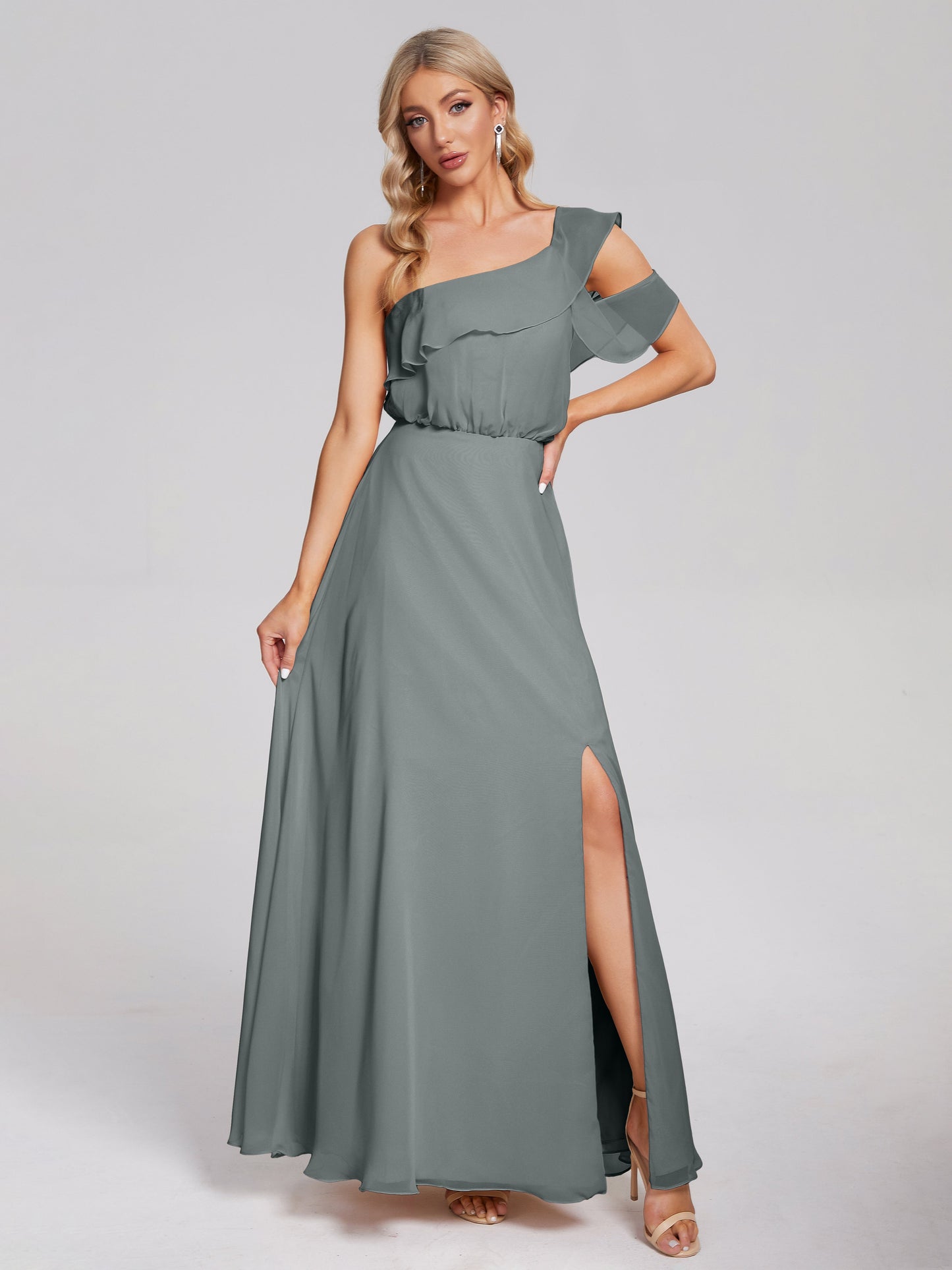 Paislee One Shoulder Ruffles Chiffon Bridesmaid Dress