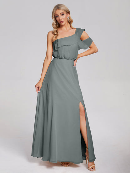 Paislee One Shoulder Ruffles Chiffon Bridesmaid Dress