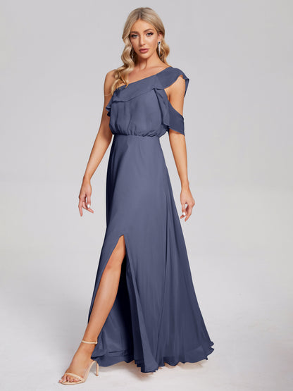 Paislee One Shoulder Ruffles Chiffon Bridesmaid Dress
