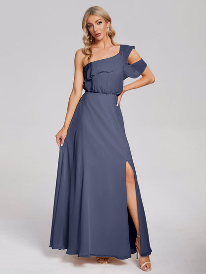 Paislee One Shoulder Ruffles Chiffon Bridesmaid Dress