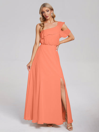Paislee One Shoulder Ruffles Chiffon Bridesmaid Dress