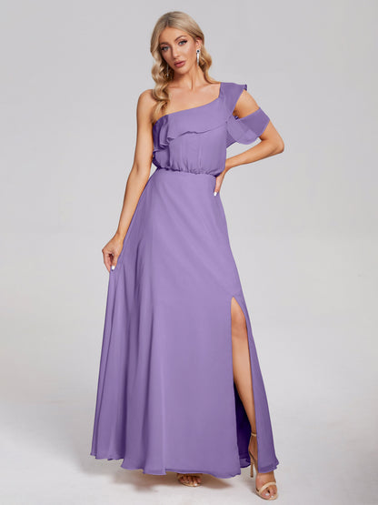 Paislee One Shoulder Ruffles Chiffon Bridesmaid Dress