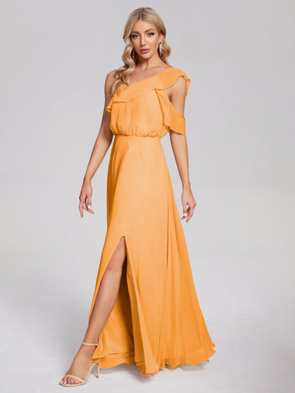 Paislee One Shoulder Ruffles Chiffon Bridesmaid Dress