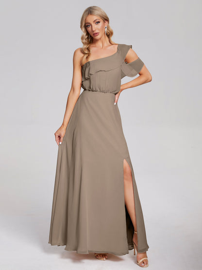 Paislee One Shoulder Ruffles Chiffon Bridesmaid Dress