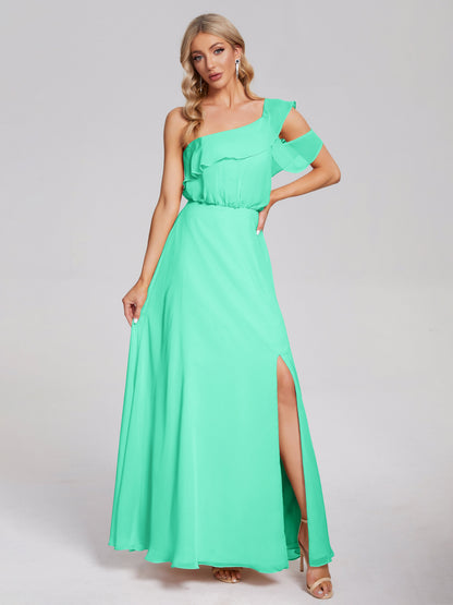 Paislee One Shoulder Ruffles Chiffon Bridesmaid Dress