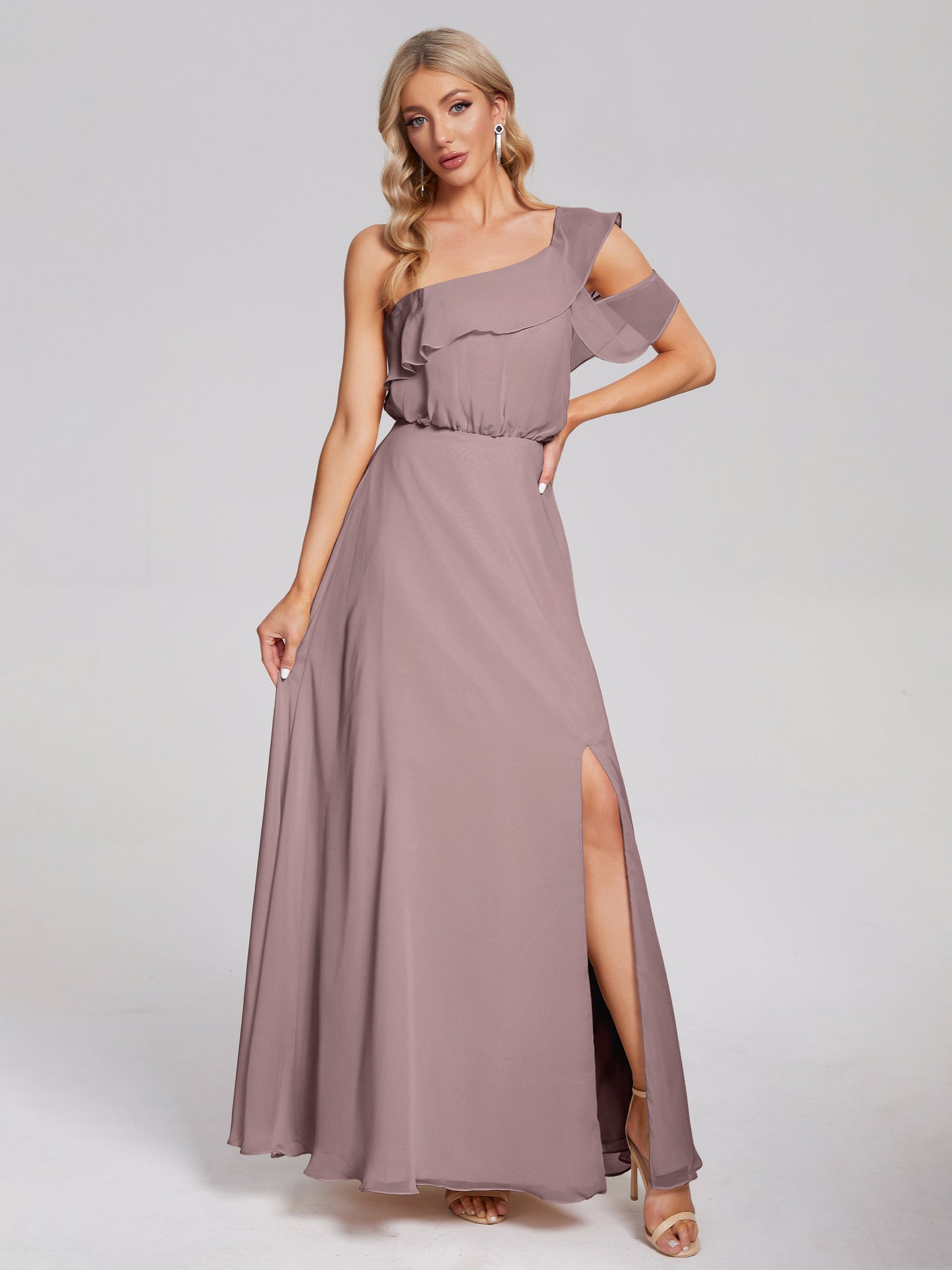 Paislee One Shoulder Ruffles Chiffon Bridesmaid Dress