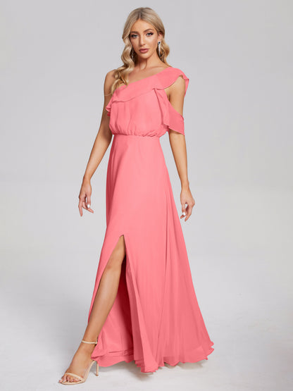 Paislee One Shoulder Ruffles Chiffon Bridesmaid Dress