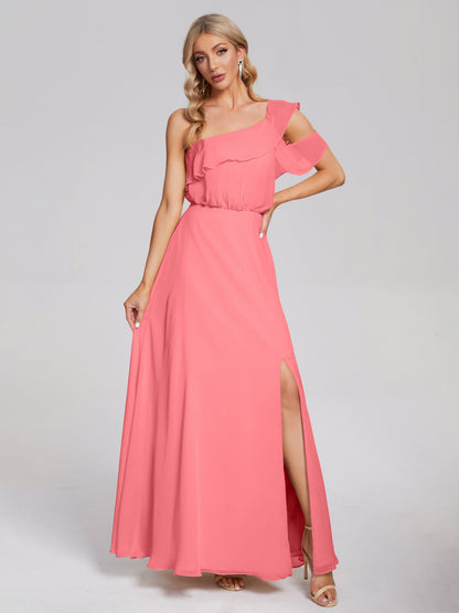 Paislee One Shoulder Ruffles Chiffon Bridesmaid Dress