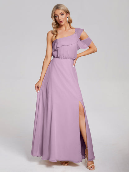 Paislee One Shoulder Ruffles Chiffon Bridesmaid Dress
