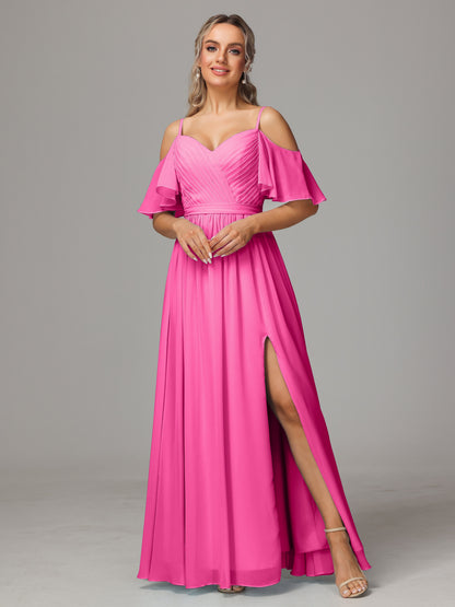 Off The Shoulder A Line Chiffon Bridesmaid Dress With Slit
