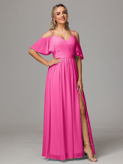 Off The Shoulder A Line Chiffon Bridesmaid Dress With Slit