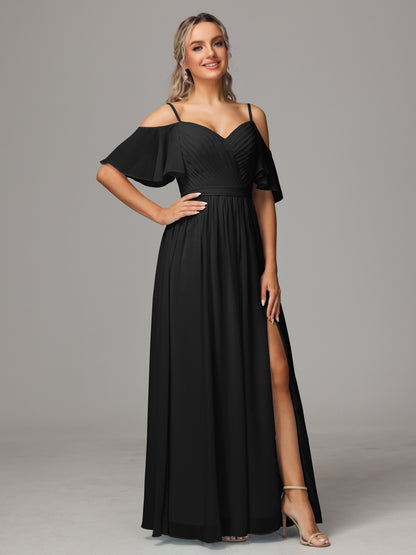 Off The Shoulder A Line Chiffon Bridesmaid Dress With Slit