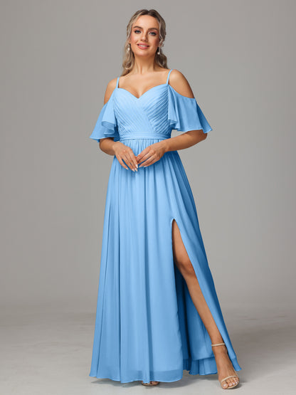 Off The Shoulder A Line Chiffon Bridesmaid Dress With Slit