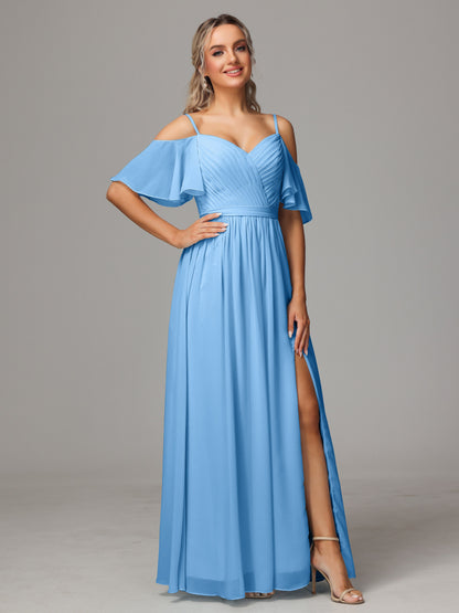 Off The Shoulder A Line Chiffon Bridesmaid Dress With Slit