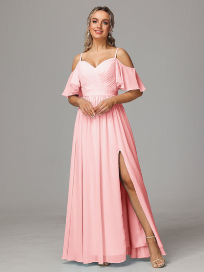 Off The Shoulder A Line Chiffon Bridesmaid Dress With Slit