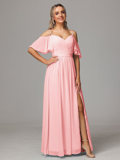 Off The Shoulder A Line Chiffon Bridesmaid Dress With Slit