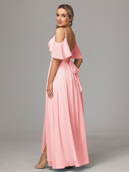 Off The Shoulder A Line Chiffon Bridesmaid Dress With Slit