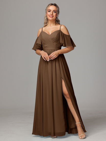 Off The Shoulder A Line Chiffon Bridesmaid Dress With Slit
