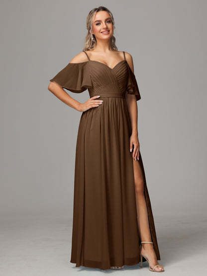 Off The Shoulder A Line Chiffon Bridesmaid Dress With Slit