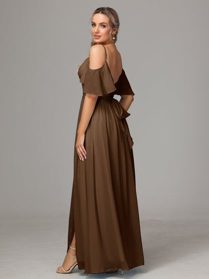 Off The Shoulder A Line Chiffon Bridesmaid Dress With Slit