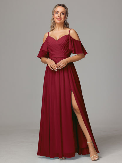 Off The Shoulder A Line Chiffon Bridesmaid Dress With Slit