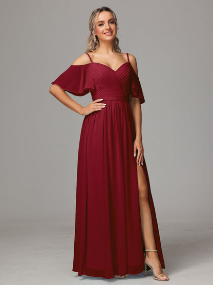 Off The Shoulder A Line Chiffon Bridesmaid Dress With Slit