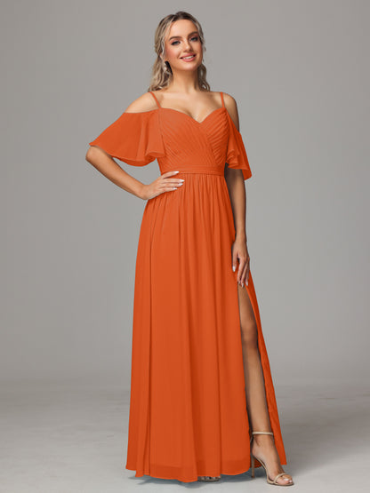 Off The Shoulder A Line Chiffon Bridesmaid Dress With Slit