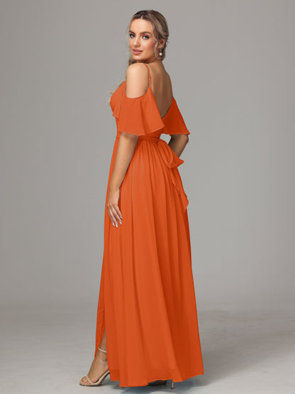 Off The Shoulder A Line Chiffon Bridesmaid Dress With Slit