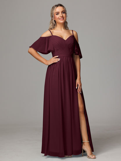 Off The Shoulder A Line Chiffon Bridesmaid Dress With Slit