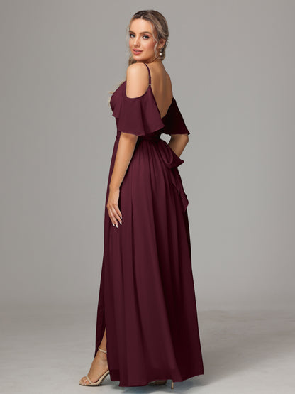 Off The Shoulder A Line Chiffon Bridesmaid Dress With Slit