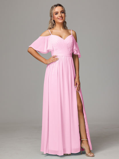 Off The Shoulder A Line Chiffon Bridesmaid Dress With Slit
