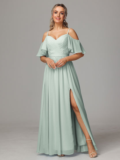 Off The Shoulder A Line Chiffon Bridesmaid Dress With Slit