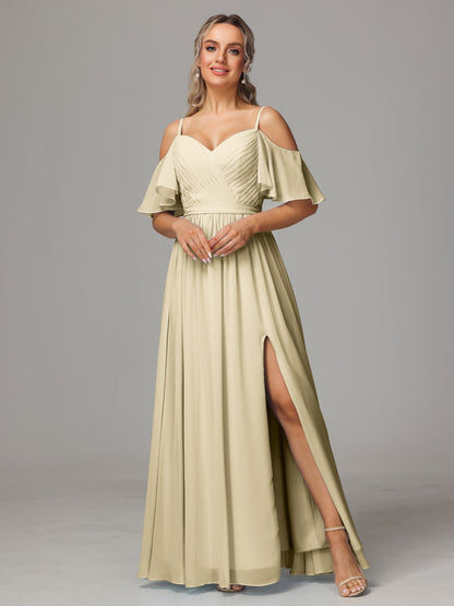 Off The Shoulder A Line Chiffon Bridesmaid Dress With Slit
