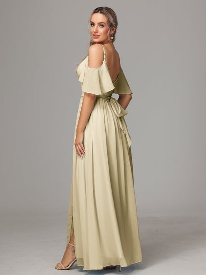 Off The Shoulder A Line Chiffon Bridesmaid Dress With Slit