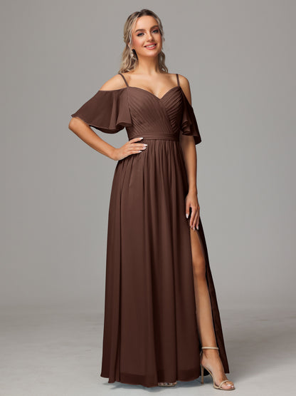 Off The Shoulder A Line Chiffon Bridesmaid Dress With Slit