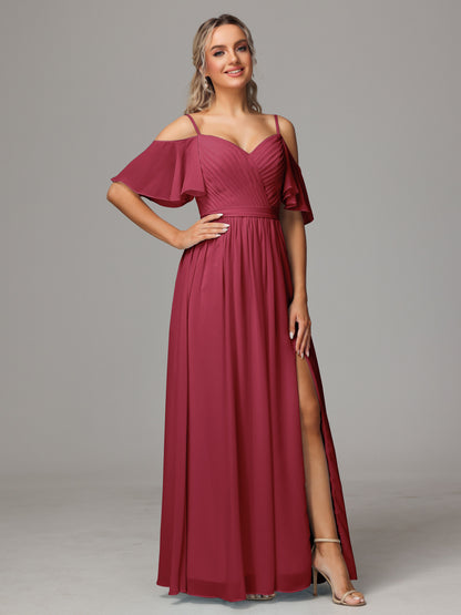 Off The Shoulder A Line Chiffon Bridesmaid Dress With Slit