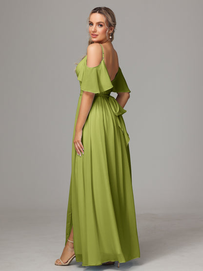 Off The Shoulder A Line Chiffon Bridesmaid Dress With Slit