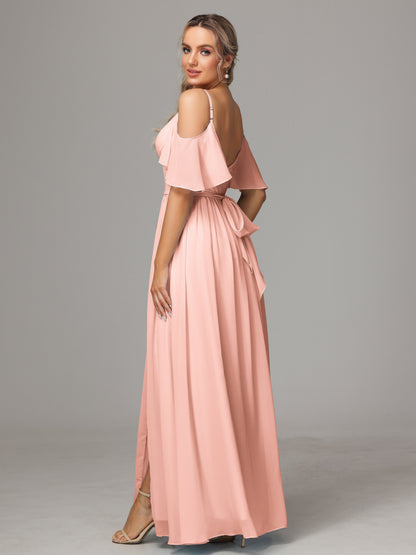 Off The Shoulder A Line Chiffon Bridesmaid Dress With Slit