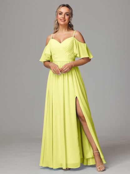 Off The Shoulder A Line Chiffon Bridesmaid Dress With Slit