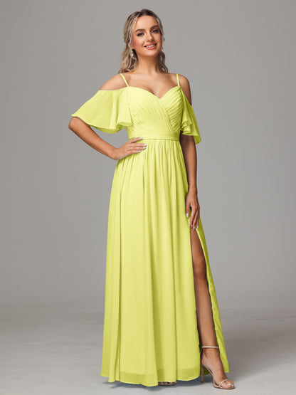Off The Shoulder A Line Chiffon Bridesmaid Dress With Slit