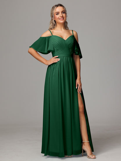 Off The Shoulder A Line Chiffon Bridesmaid Dress With Slit