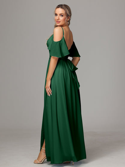 Off The Shoulder A Line Chiffon Bridesmaid Dress With Slit