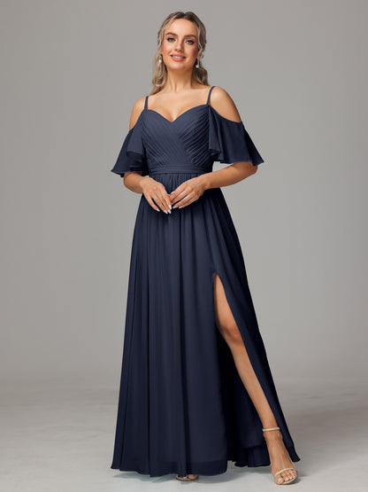Off The Shoulder A Line Chiffon Bridesmaid Dress With Slit