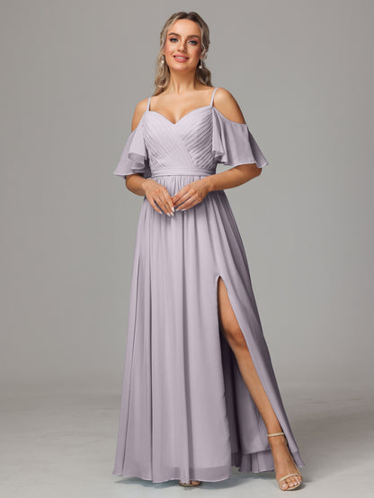 Off The Shoulder A Line Chiffon Bridesmaid Dress With Slit