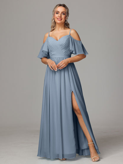 Off The Shoulder A Line Chiffon Bridesmaid Dress With Slit