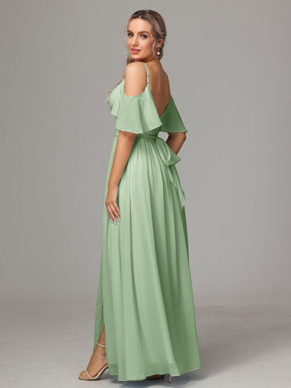 Off The Shoulder A Line Chiffon Bridesmaid Dress With Slit