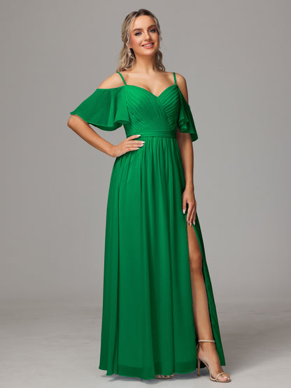 Off The Shoulder A Line Chiffon Bridesmaid Dress With Slit