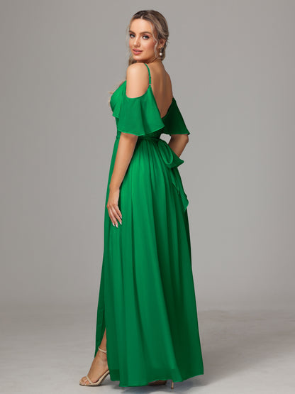 Off The Shoulder A Line Chiffon Bridesmaid Dress With Slit